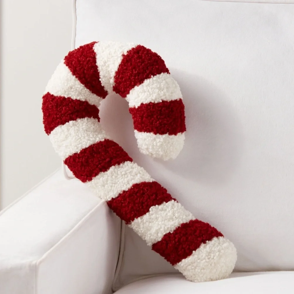 Pottery barn cozy teddy candy cane throw pillow excellent condition like new